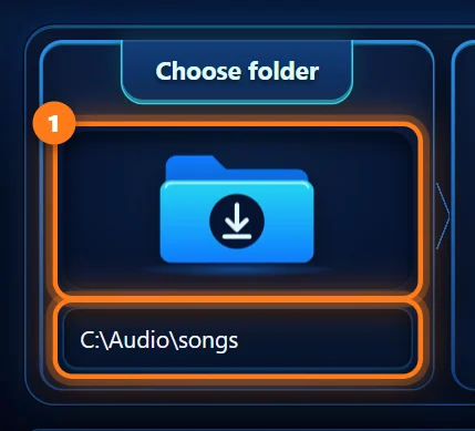 The Choose folder panel with the folder button circled